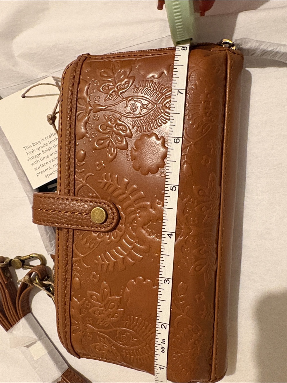 NWT The Sak Embossed Brown Leather Wristlet with crossbody strap - Picture 8 of 9